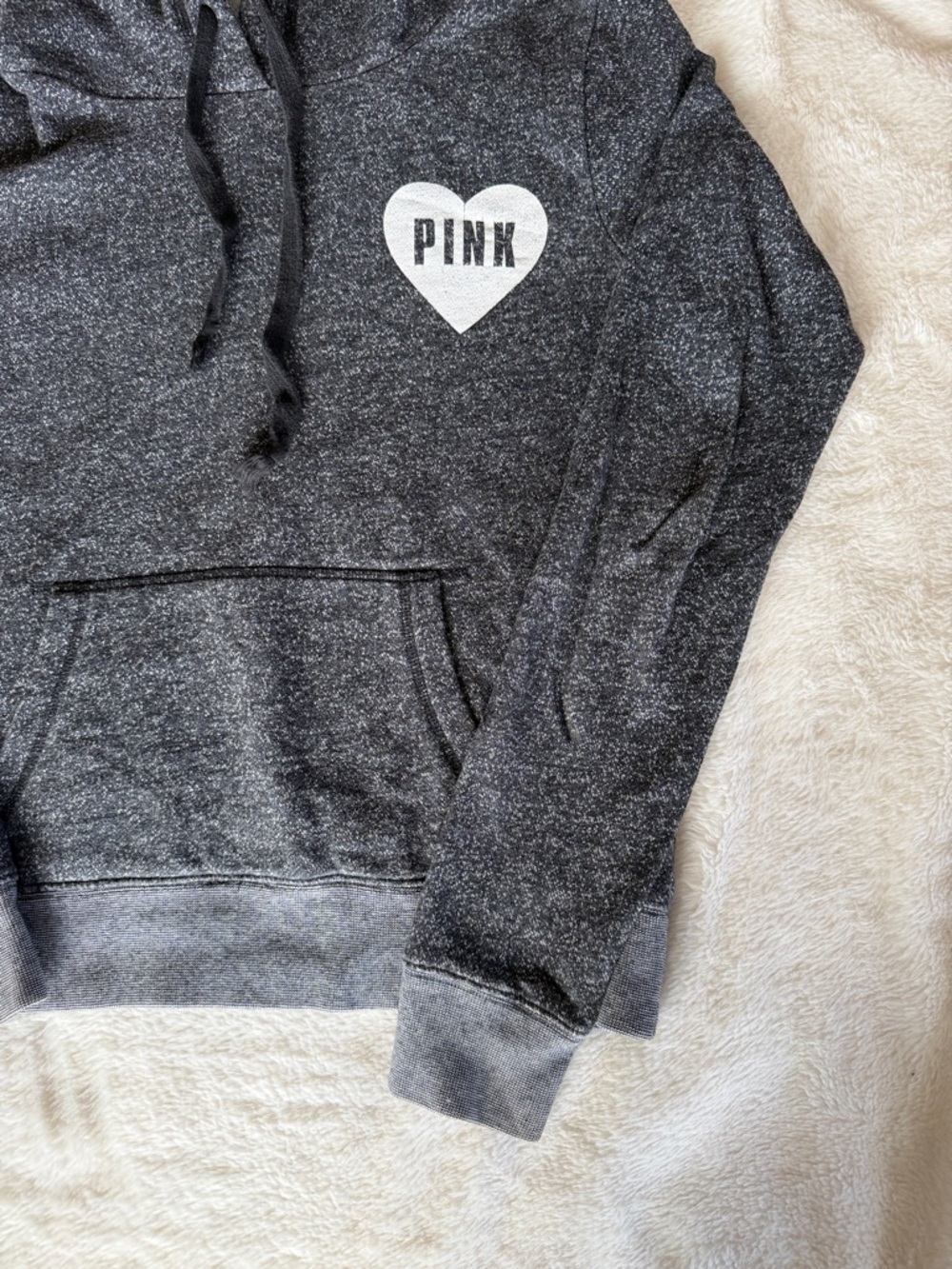PINK Victoria's Secret Charcoal Gray Heart Logo Hoodie - Picture 2 of 5